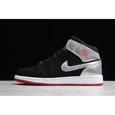 Nike Air Jordan 1 Mid Siyah / Kırmızı / Metal Basketbol Ayakkabısı Türkiye - 3S8QI1IU